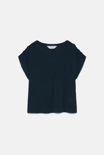 Draped Short Sleeve Top in Navy Blue