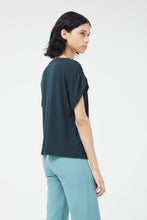 Draped Short Sleeve Top in Navy Blue