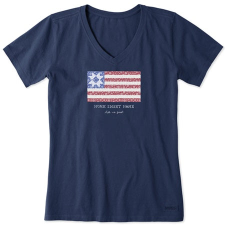 Women's Home Sweet Home Quilted Flag Short Sleeve Vee