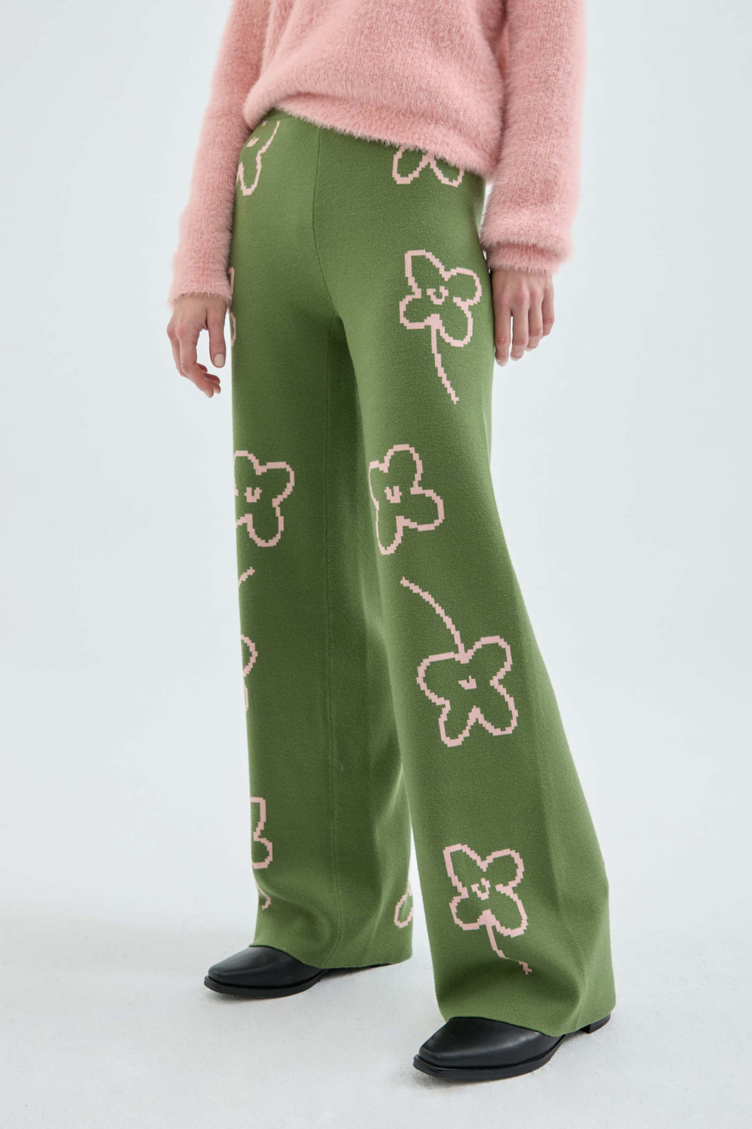 GrandBloom Floral Print Knit Straight Leg Pants ( Part of Set S-3XL) –  Emerald XO Ivy